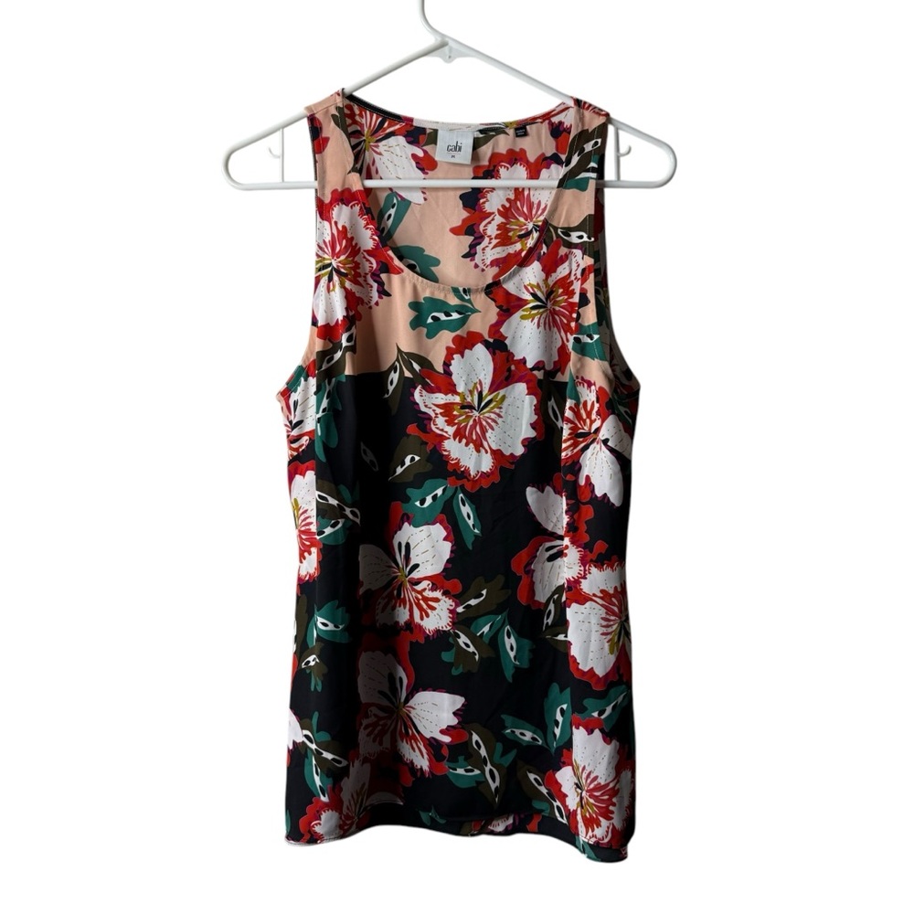 Cabi 5542 Hibiscus Black Floral Sleeveless Tank Top